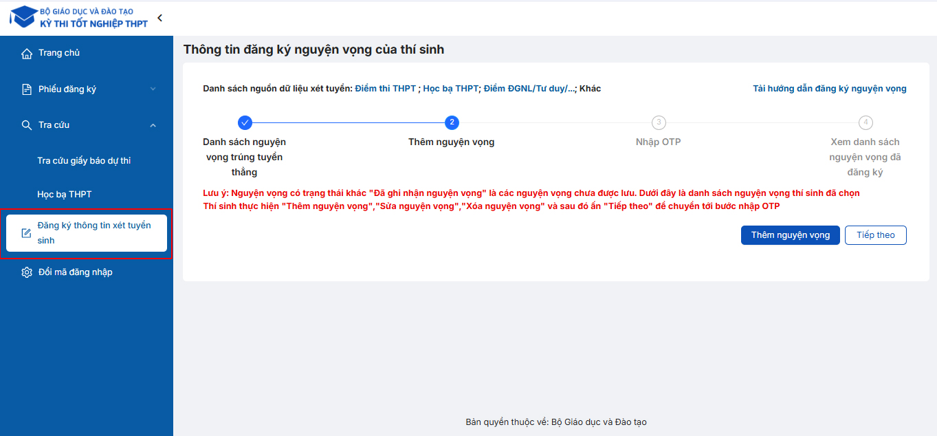 dang ky thong tin xet tuyen sinh