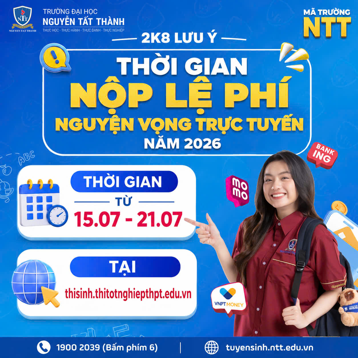 HƯỚNG DẪN NỘP LỆ PHÍ NGUYỆN VỌNG XÉT TUYỂN ĐH NĂM 2026