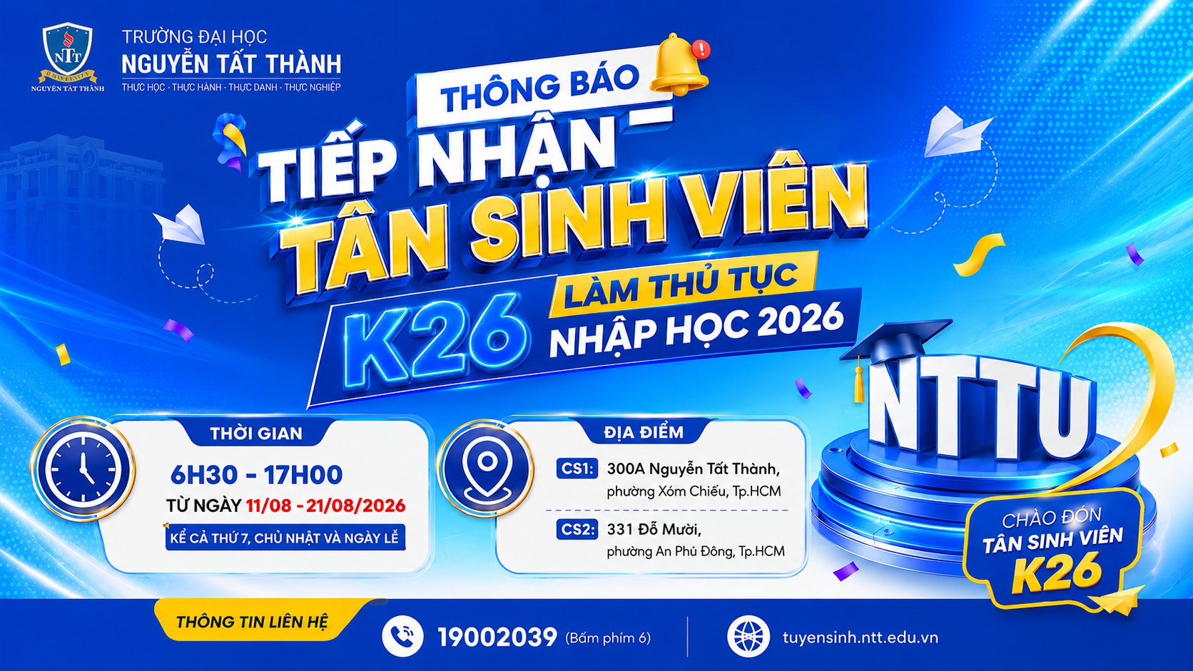 THỜI GIAN TIẾP NHẬN LÀM THỦ TỤC NHẬP HỌC – K26 đã sẵn sàng