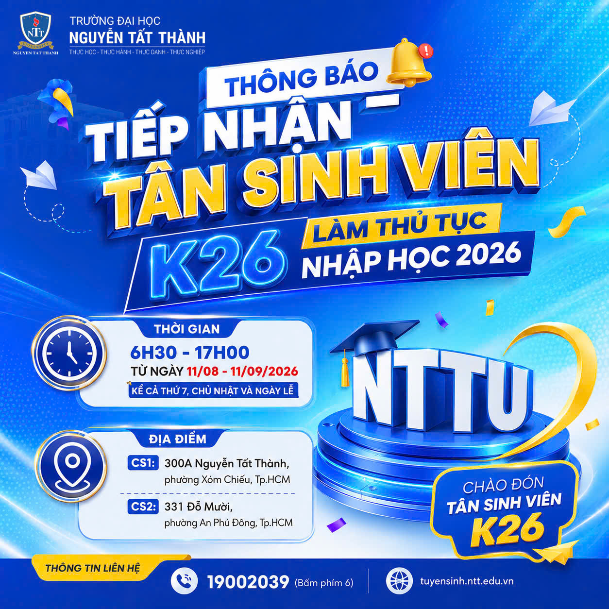 THỜI GIAN TIẾP NHẬN LÀM THỦ TỤC NHẬP HỌC – K26 đã sẵn sàng