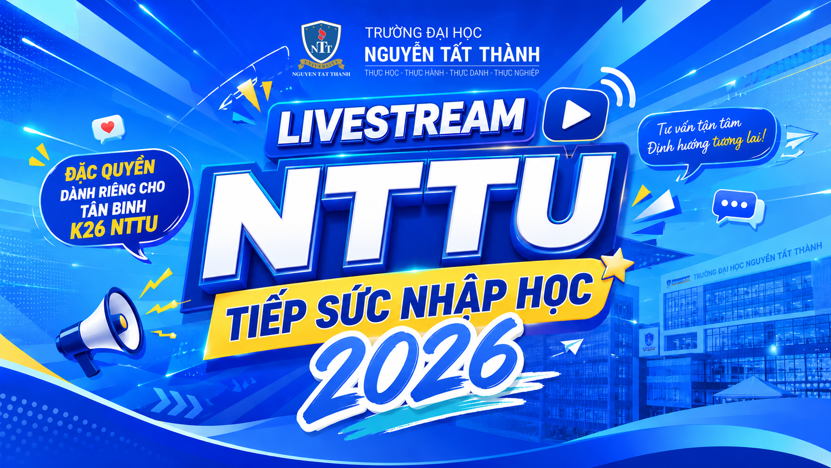 Livestream NTTU Tiếp sức nhập học 2026: Tân sinh viên K26 có cơ hội trúng xe điện VinFast EVO Grand cùng nhiều quà tặng giá trị