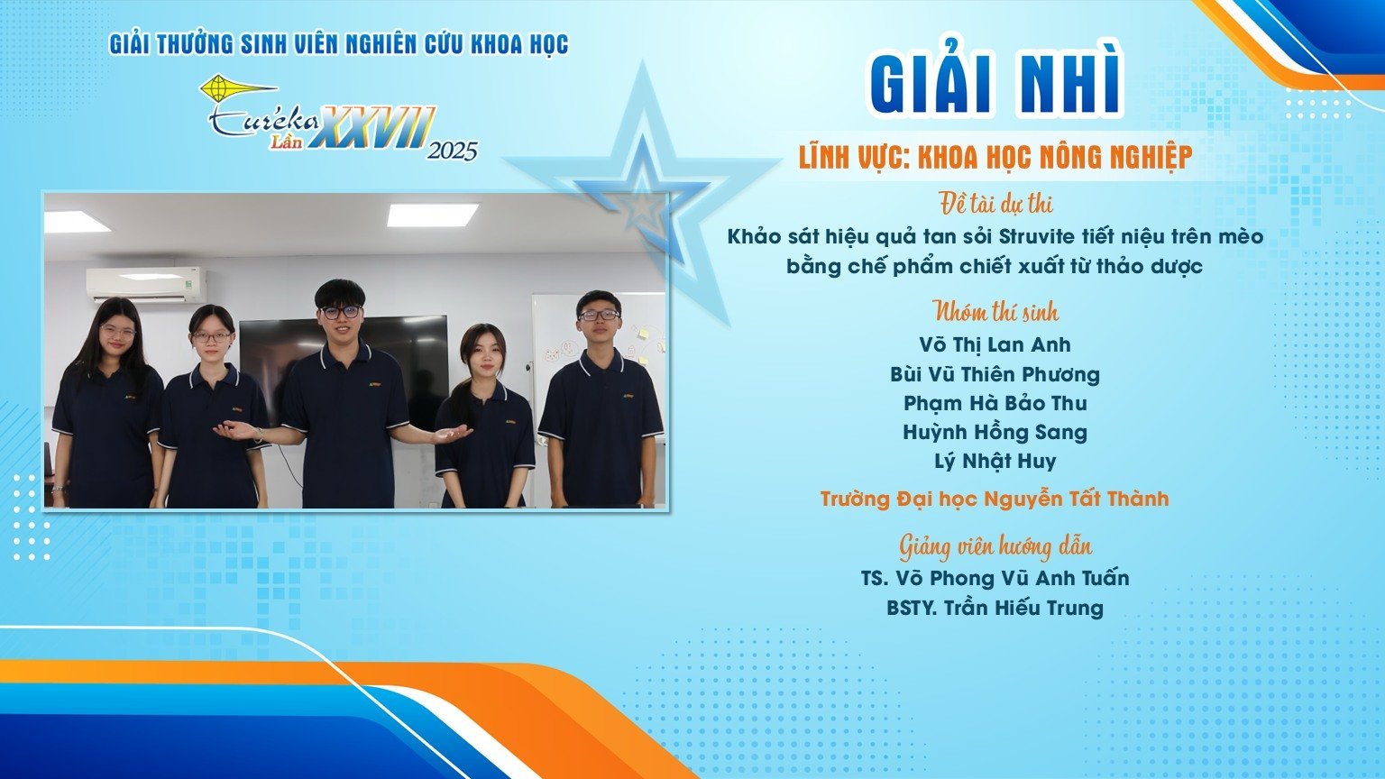 Sinh viên Trường ĐH Nguyễn Tất Thành đạt 01 giải Nhì và 05 giải Khuyến khích tại Giải thưởng sinh viên nghiên cứu khoa học Euréka năm 2025